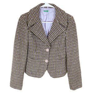 BENETTON ITALY Size 40 Wool Blend Lilac Taupe Tweed Cropped Two Button Blazer